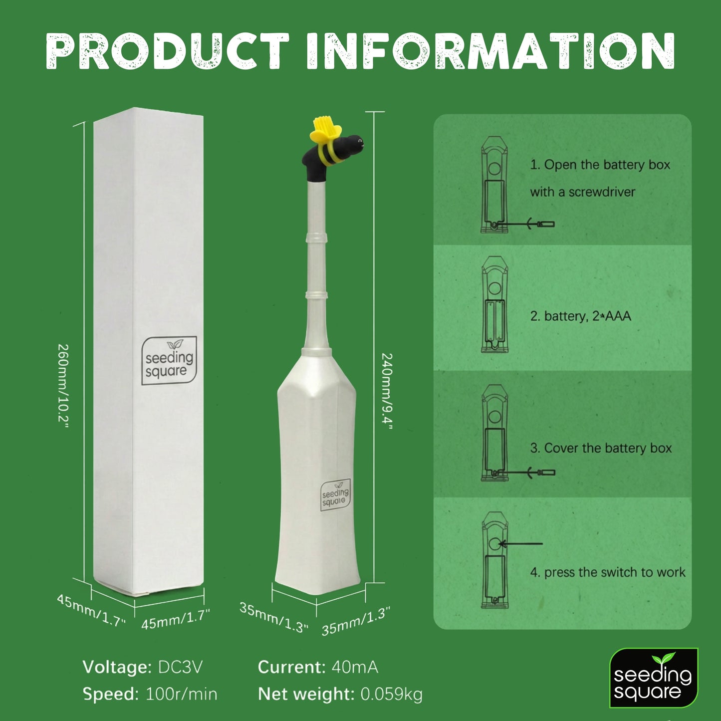 Handheld Pollinator Tool for Vegetable Gardening by Seeding Square