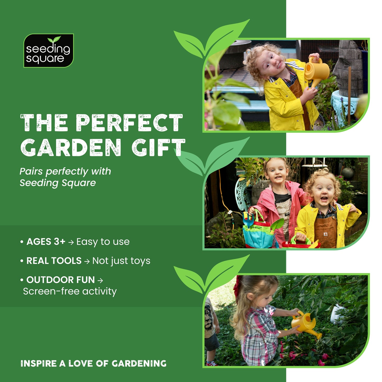 Kids Garden Tool Set – with Trowel, Shovel, Rake, Watering Can & Tote Bag – Ages 3+