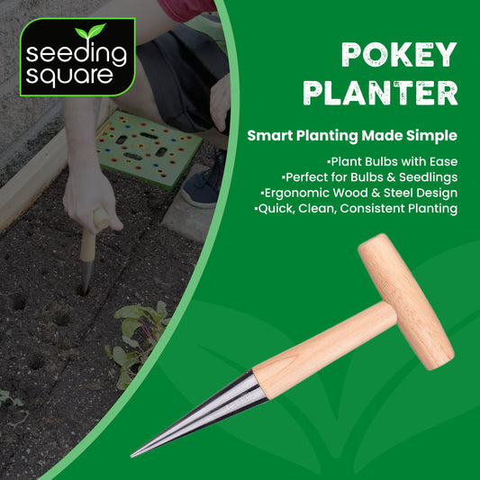 Pokey Planter - Stainless Steel & Wooden Handle Tool - for Planting Bulbs & Seedlings