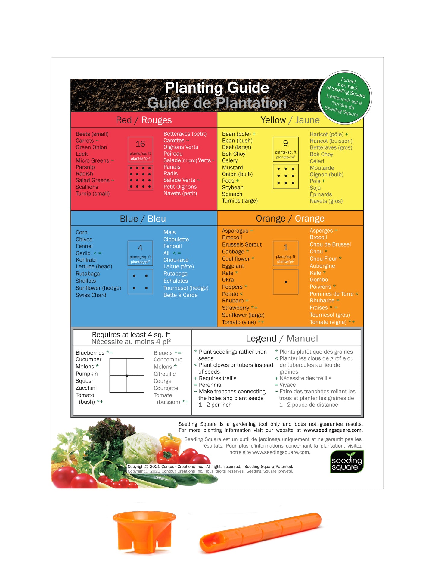 Spare Replacement Parts for The Seeding Square Kit - The Color-Coded Seeding Square Template is not Included