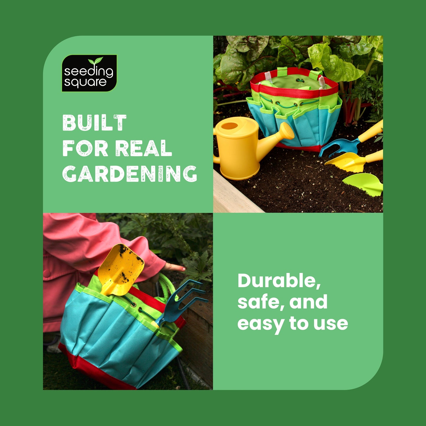 Kids Garden Tool Set – with Trowel, Shovel, Rake, Watering Can & Tote Bag – Ages 3+