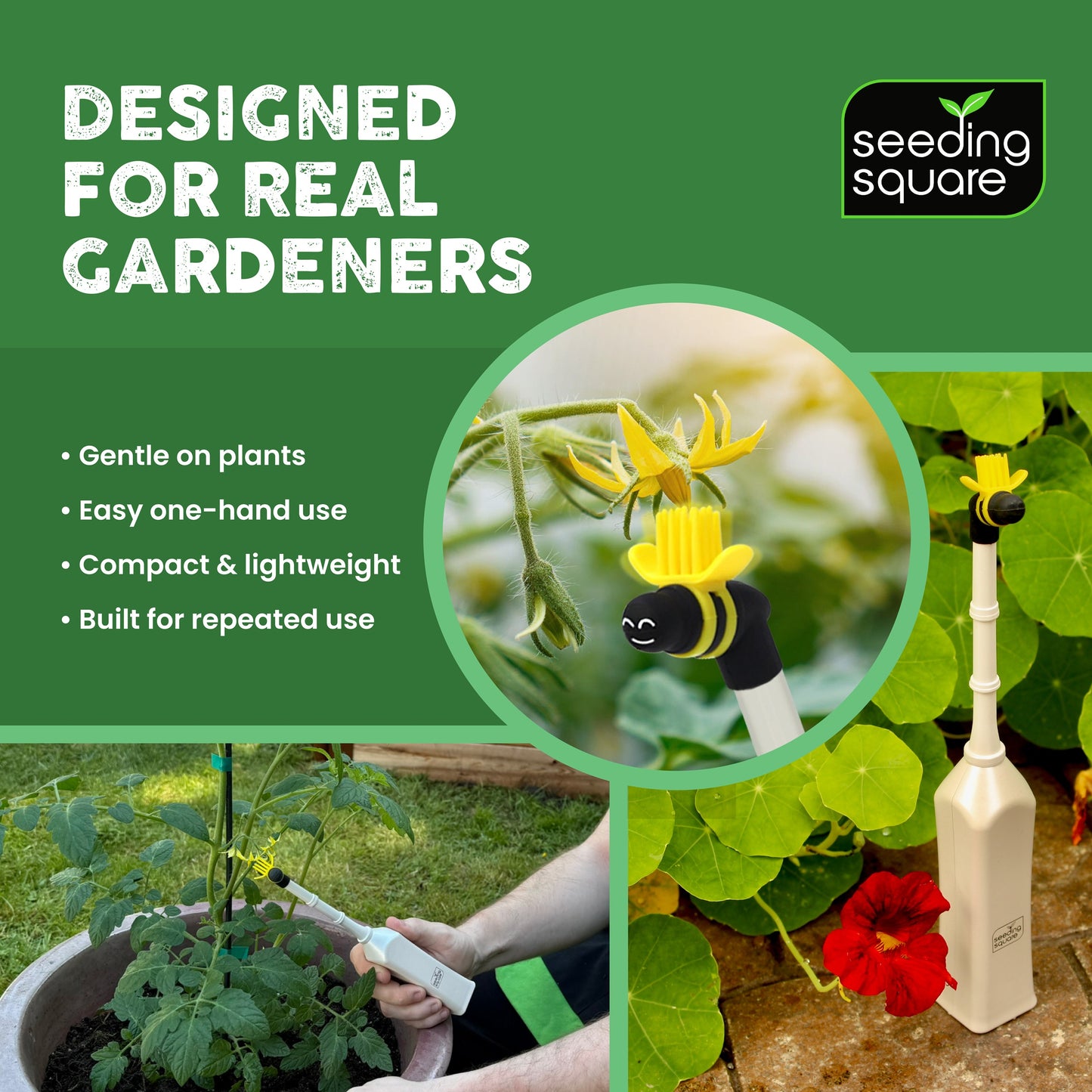 Handheld Pollinator Tool for Vegetable Gardening by Seeding Square