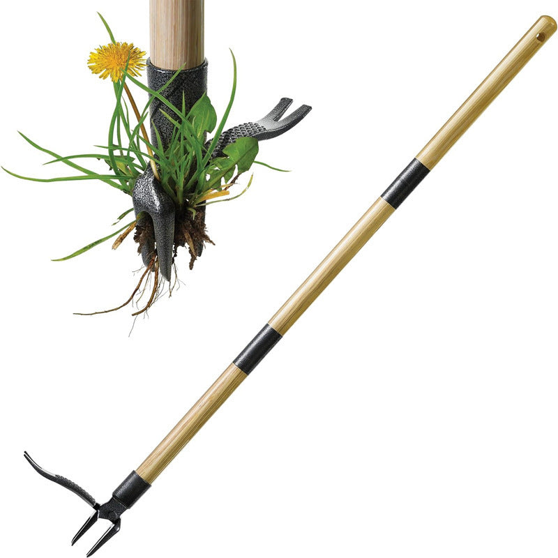 The Weed Gobbler - Carbon Steal & Bamboo Stand-Up Weed Puller Tool for Dandelions and Single-Root Weeds