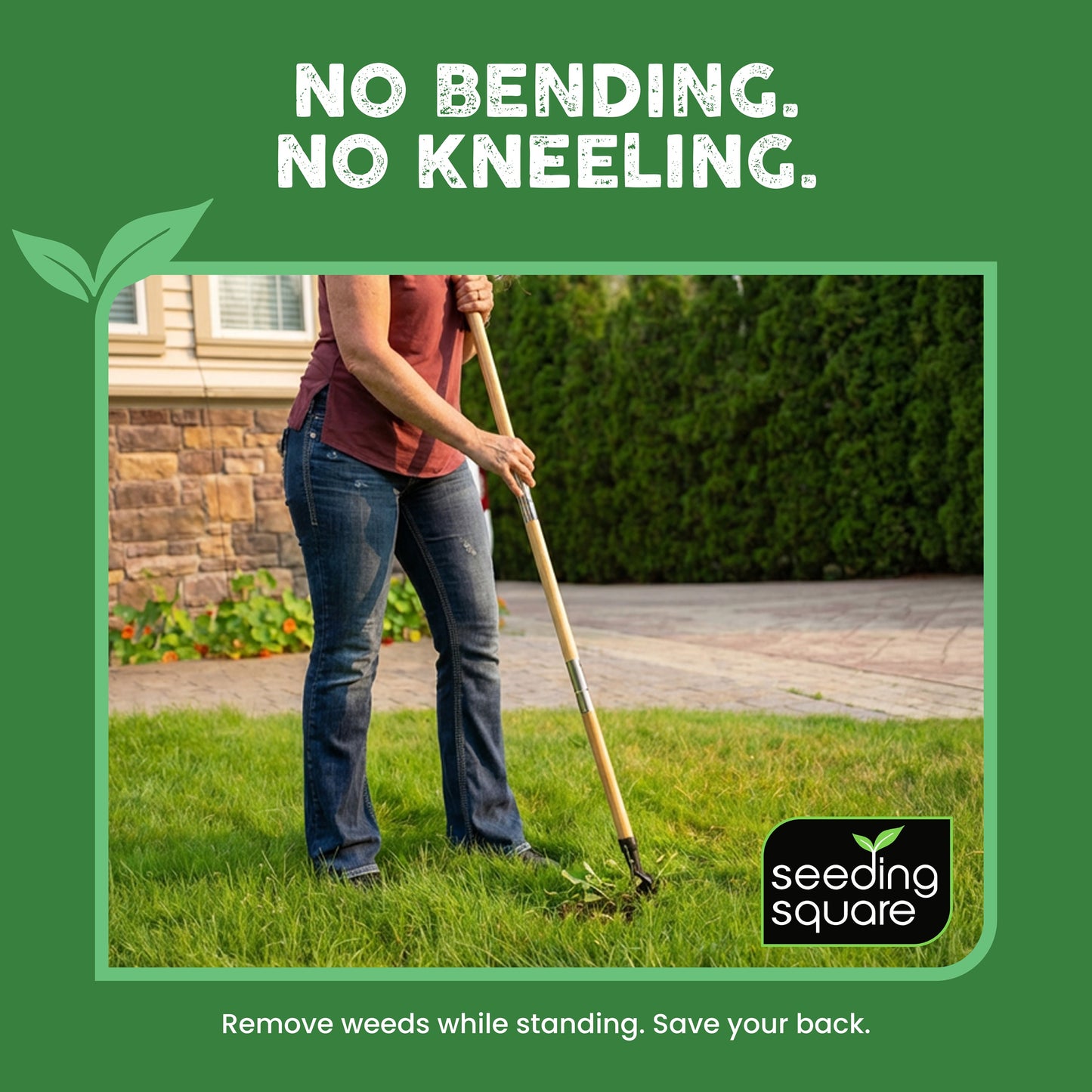 The Weed Gobbler - Carbon Steal & Bamboo Stand-Up Weed Puller Tool for Dandelions and Single-Root Weeds