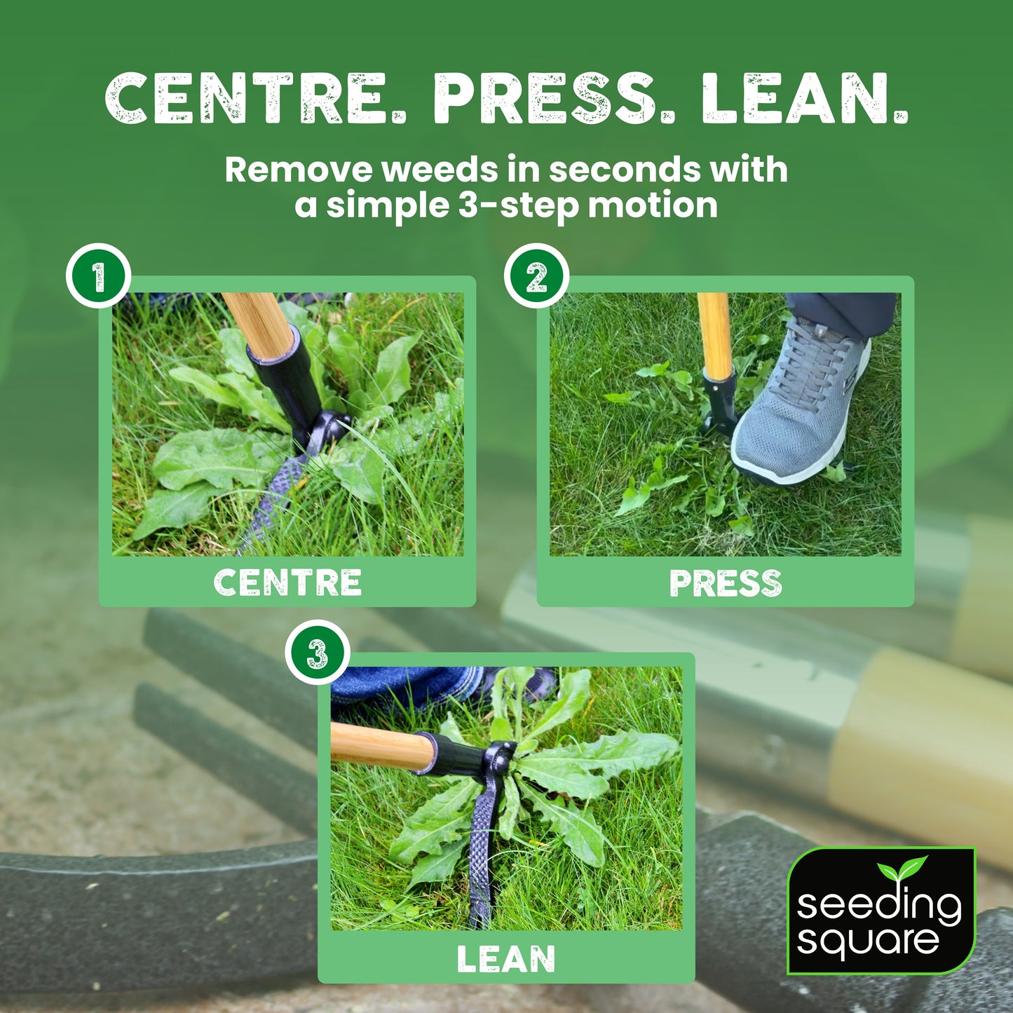 The Weed Gobbler - Carbon Steal & Bamboo Stand-Up Weed Puller Tool for Dandelions and Single-Root Weeds
