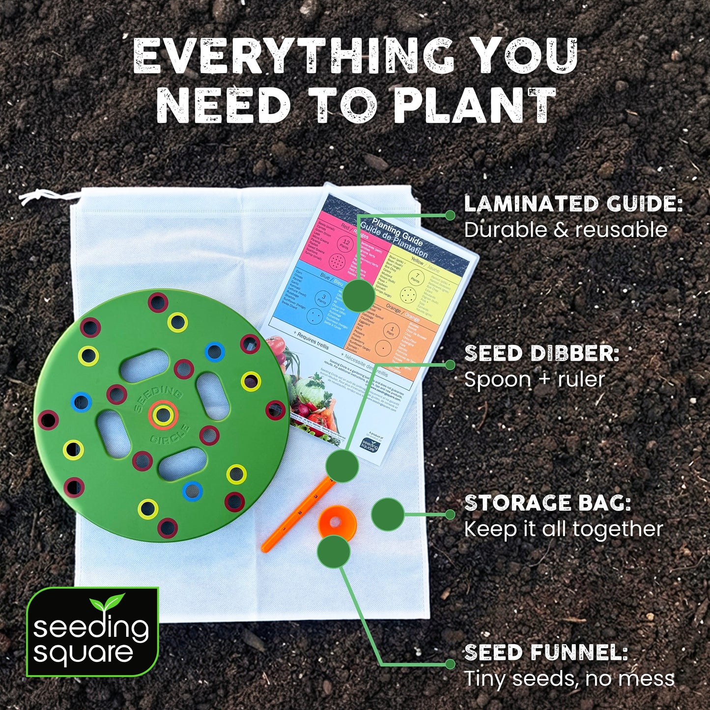 Seeding Circle - Color-Coded Seed Spacing Template for Planting Vegetable Gardens