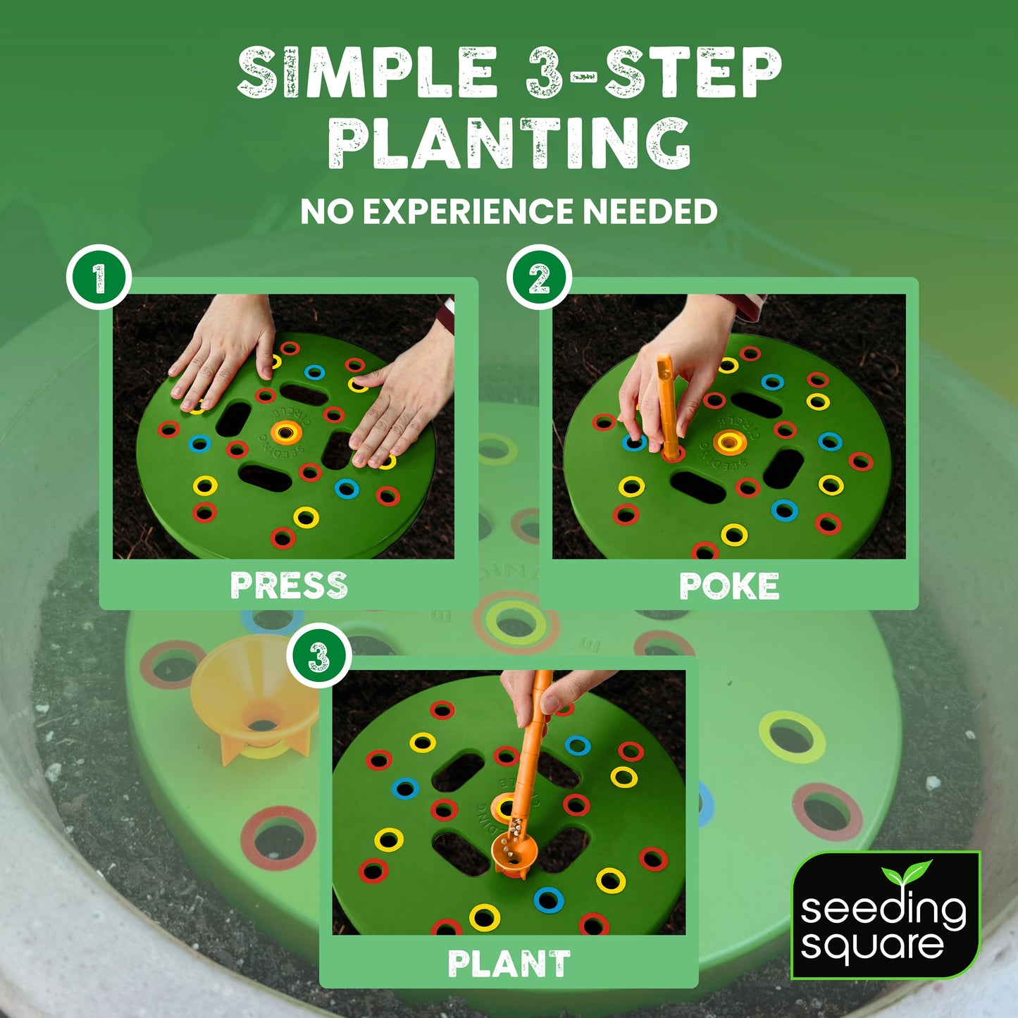 Seeding Circle - Color-Coded Seed Spacing Template for Planting Vegetable Gardens