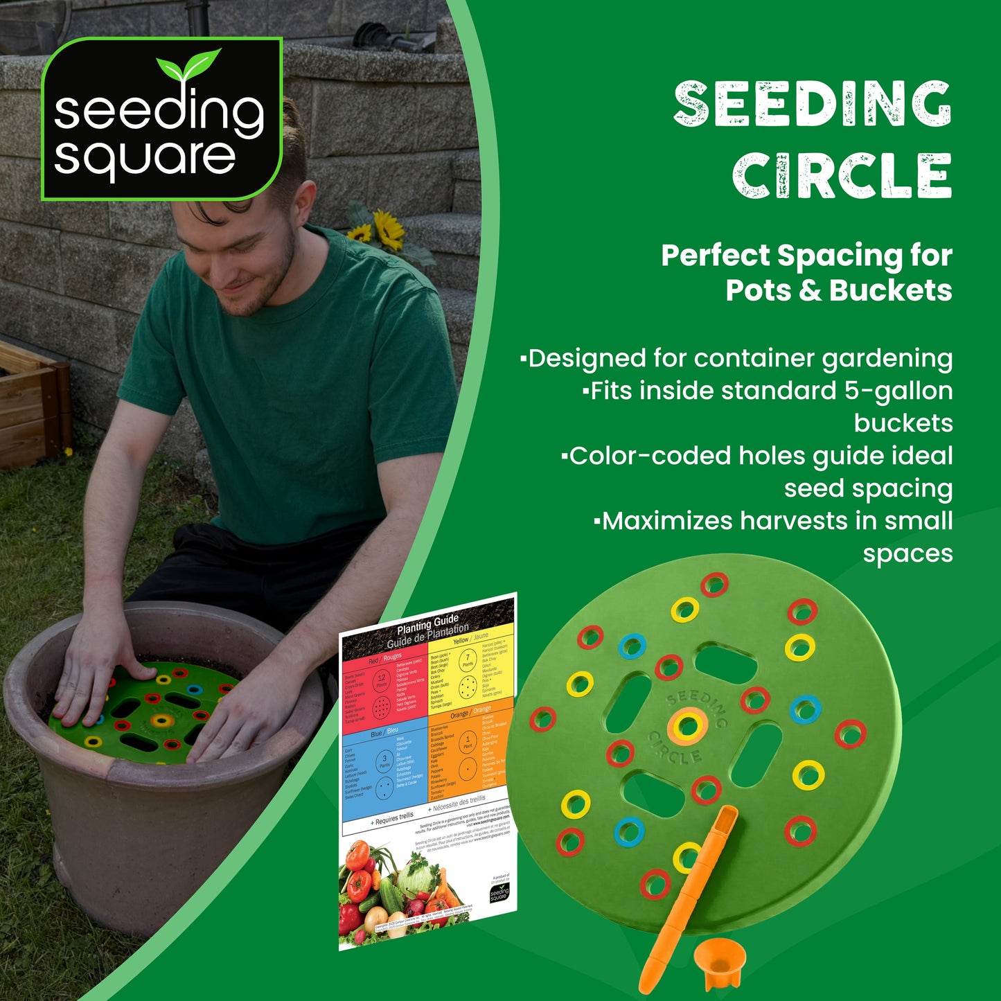 Seeding Circle - Color-Coded Seed Spacing Template for Planting Vegetable Gardens