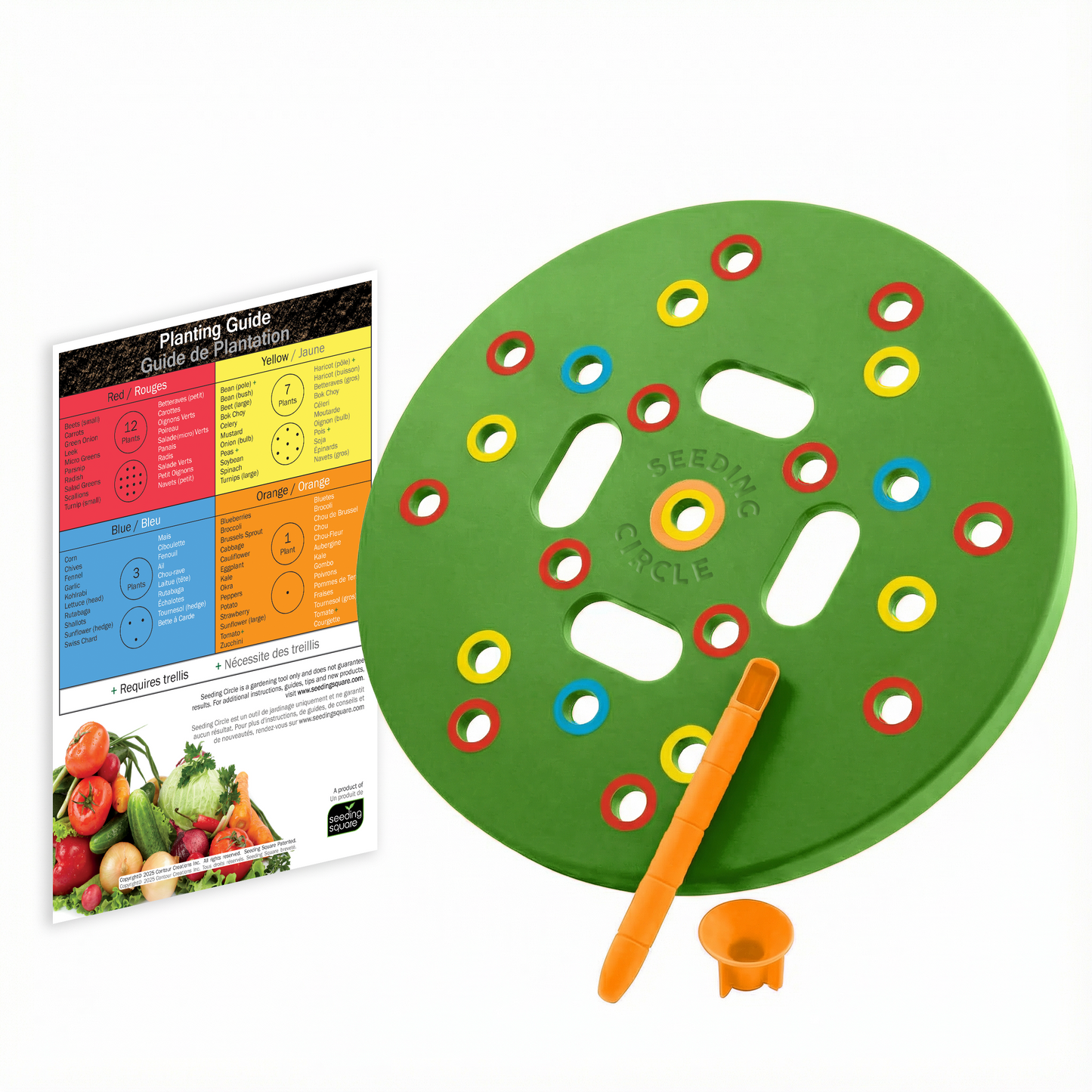 Seeding Circle - Color-Coded Seed Spacing Template for Planting Vegetable Gardens