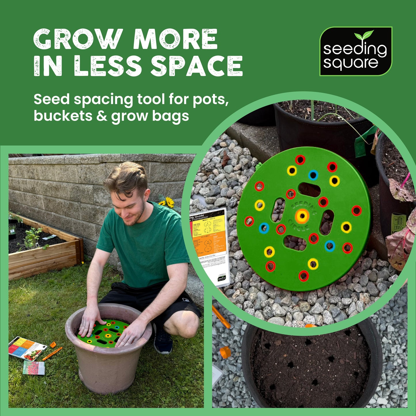 Seeding Circle - Color-Coded Seed Spacing Template for Planting Vegetable Gardens