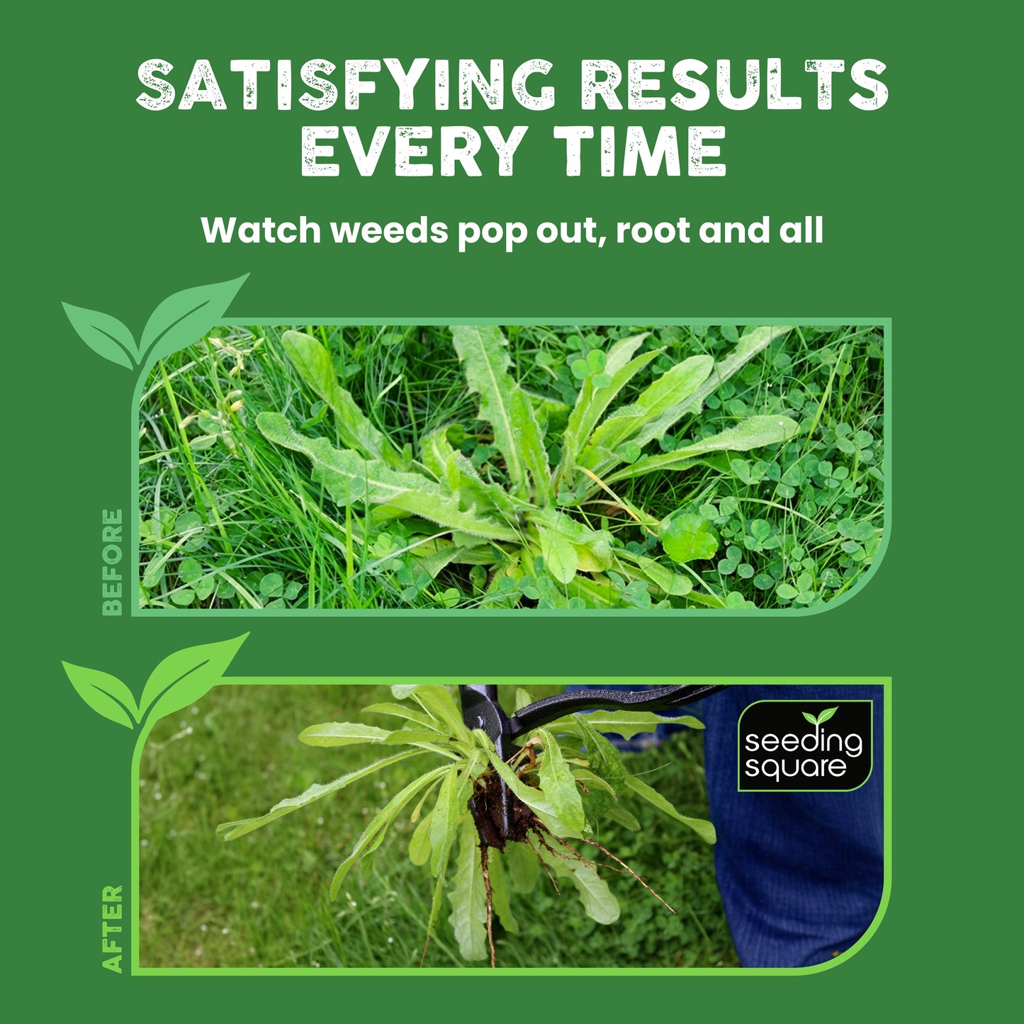 The Weed Gobbler - Carbon Steal & Bamboo Stand-Up Weed Puller Tool for Dandelions and Single-Root Weeds